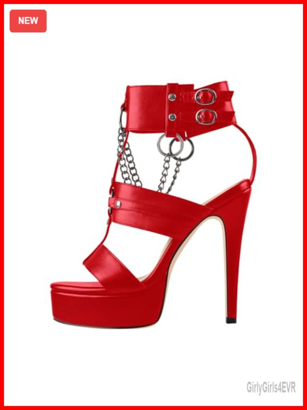 Richealnini Ankle Strap Stiletto Heel Strappy Sandals Chains Grommets T-strap
